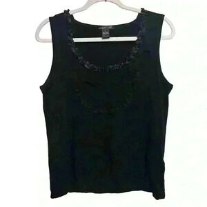 August Silk Ruffle Front Neckline Tank Top Women’s Size L Black Sleeveless